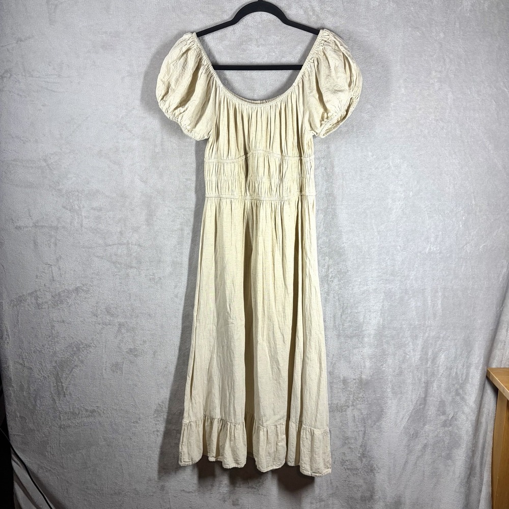 Sim & Sam Milkmaid Cottagecore Dress Size M Linen Blend Peasant Farmhouse Trad